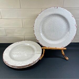 Williams Sonoma Rustic Outdoor Melamine Dinner Plates Set of 4 Ivory Crackle 11”